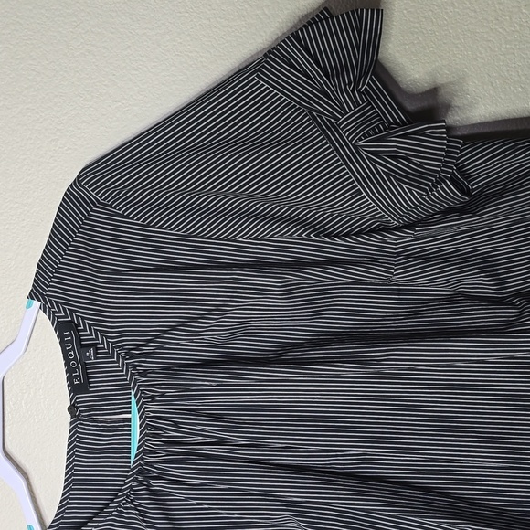 Eloquii stripped white and black blouse with bow detail at sleeve size 18. - Picture 2 of 8